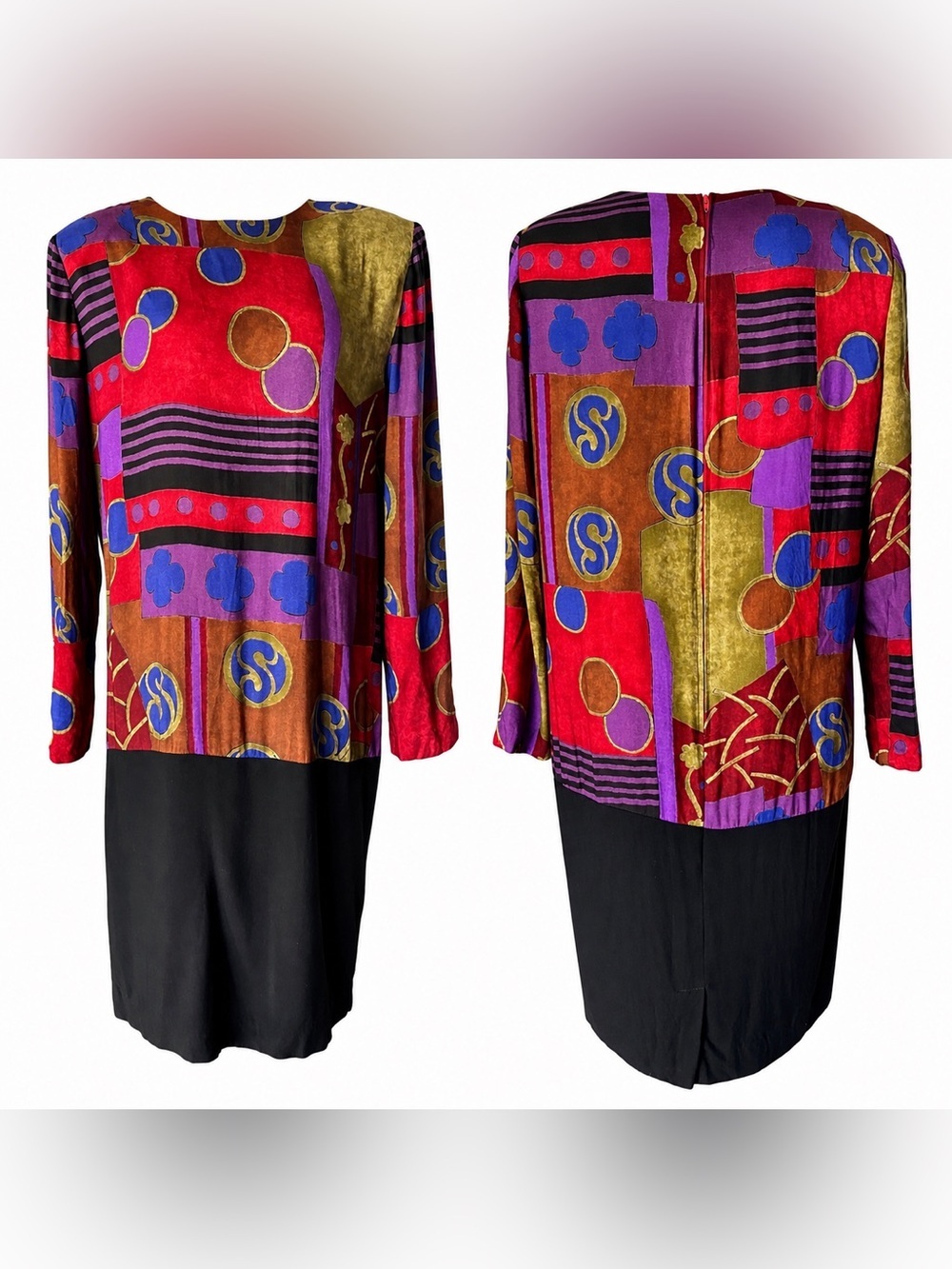 Vintage 90s Jessica Howard Satin Dress – abstract Multicolor print – 10